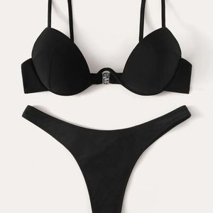 Black push up wired bikini top with thong bottom